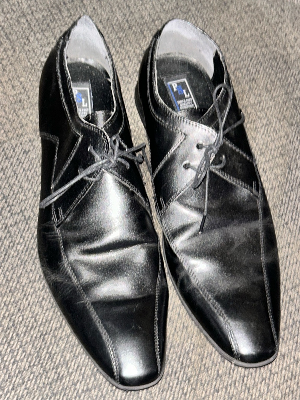PSL Men’s Black Leather Dress Shoes - Lace-Up Oxford